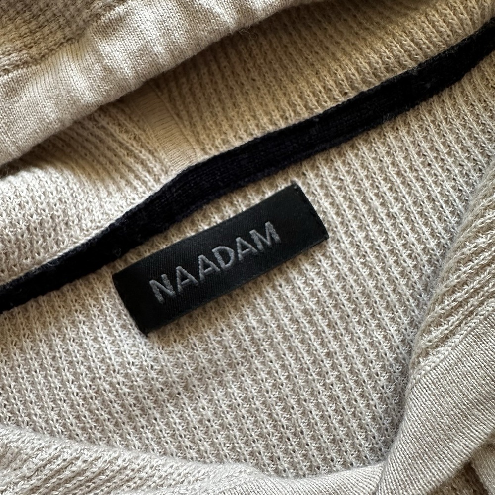 NAADAM Cotton Cashmere Thermal Knit Hoodie Sweatshirt Cream Women XL Waffle - Picture 4 of 8